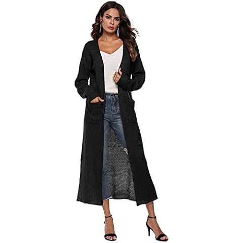 Long Cardigans for Women UK with Pockets Women's Cardigans Waterfall Cardigan Women Longline Knitted Women’s Sweater Cardigans for Spring Autumn, Black, S Cover