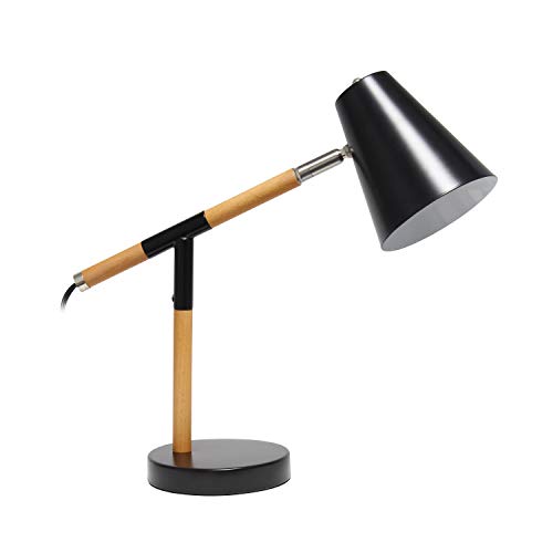 Simple Designs LD1059-BLK Black Matte and Wooden Pivot Desk Lamp #1