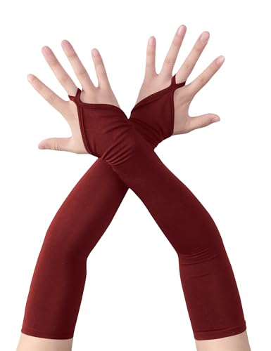 Islis Stretchy Spandex Fingerless Gloves - Elegant Elbow-Length Vintage Gloves for Gatsby Opera Prom Pageants Halloween (Wine One Size)