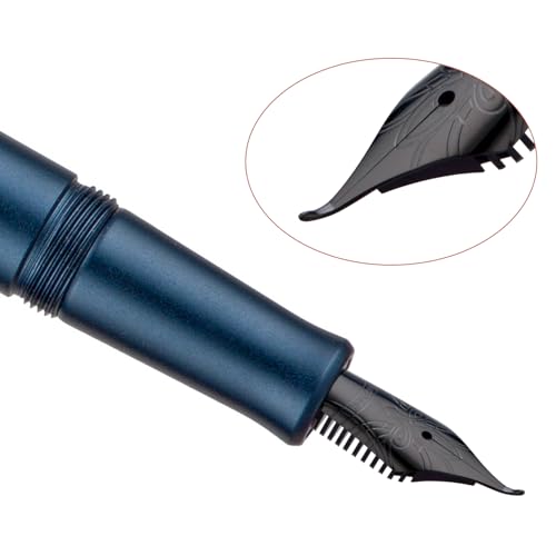 Image of Hongdian M2 Black Forest Mini Fountain Pen, Bent Nib & Sleek Shape Aluminium Short Pocket Travel Pen (Midnight Blue)