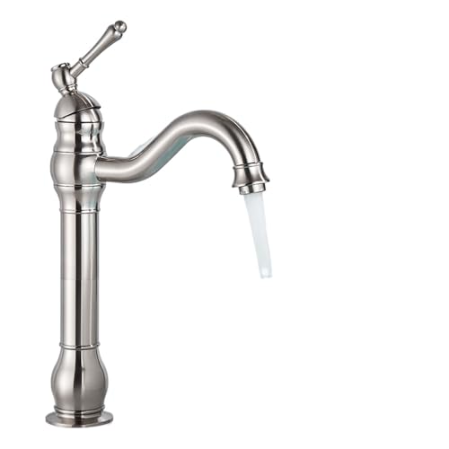 HADECOLL Grifo De Lavabo Dorado, Mezclador Monomando De Agua Fría Y Caliente, Grifo para Lavabo De Baño, Grifo Giratorio De Latón Antiguo, Corto, Latón Antiguo, Níquel Cepillado.