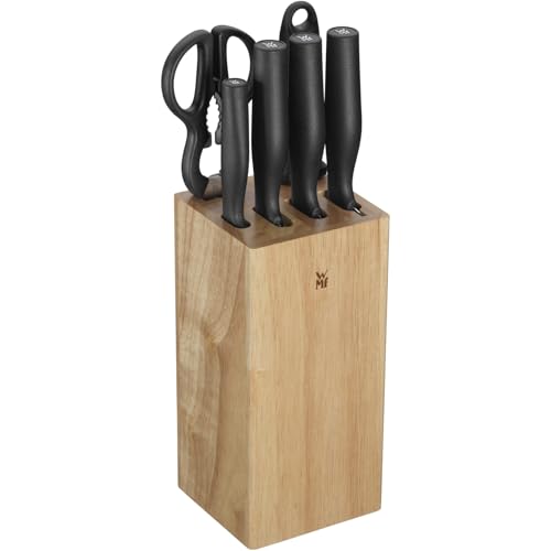 WMF Impulse Messerblock mit Messerset 7teilig, Made in Germany, 4 Messer, Küchenschere, Wetzstahl, Gummibaumholz, platzsparende Aufbewahrung,...