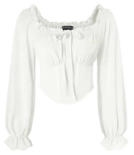 Vintage Corset Tops for Women Renaissance Blouse Off Shoulder Peasant Long Sleeve Shirts White