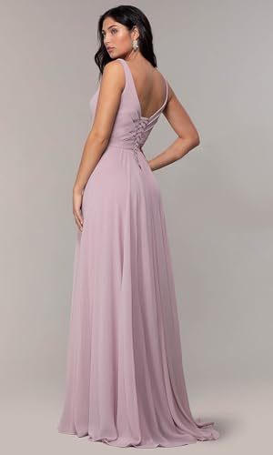 Women's V Neck Chiffon Bridesmaid Dresses for Women with Slit A Line Long Formal Evening Gown3