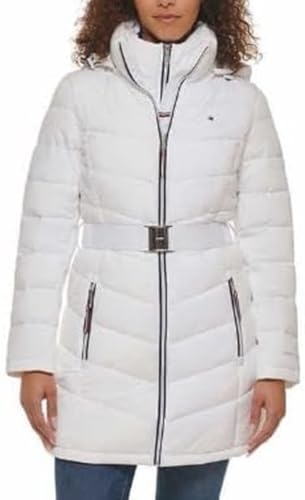 Tommy Hilfiger Women's Heavy Weight Belted Puffer with Silver Hardware