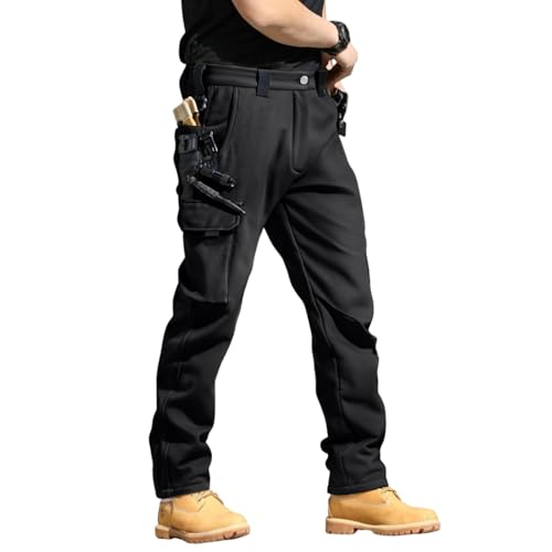 Tactical Pants for Men Fleece Waterproof Ripstop Camo Cargo Pants Elastic Waist Outdoor Thermal Hiking Work Trousers