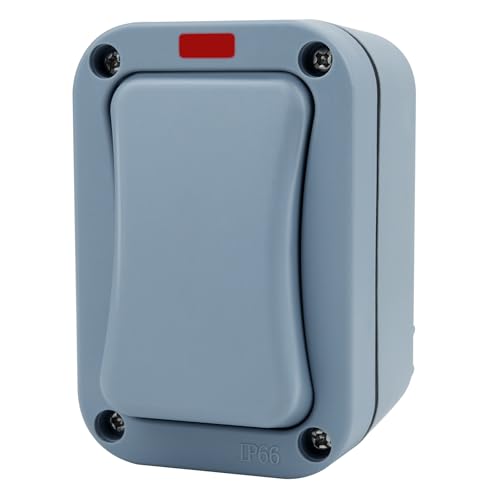 Outdoor Light Switch USUPERINK Electrical Outdoor Slim Single Wall Switch with LED Indicator Weatherproof Exterior 1 Gang Switches for Outside Garden Pool Patio Balcony