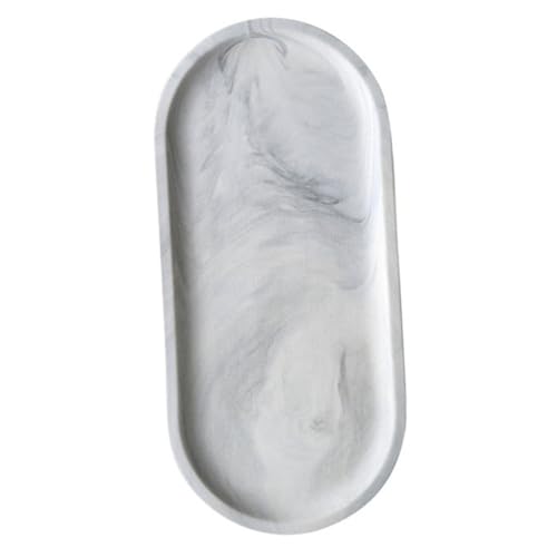 ROMISBABA 陶瓷北欧大理楕朝食トレー 多機能セラミックオーガナイザー 食卓用サービングプレート お盆トレー おしゃれな収納兼用