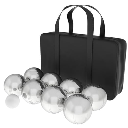 Trademark Games Bocce Ball Set - Petanque Boules Lawn Game with 8 Steel Tossing Balls, Cochonnet, and Carrying Case - Metal Ball Game (Silver)