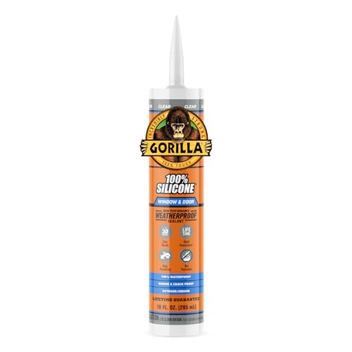 Gorilla 100% Silicone Sealant Caulk Window & Door, 10 Ounce Cartridge, Clear