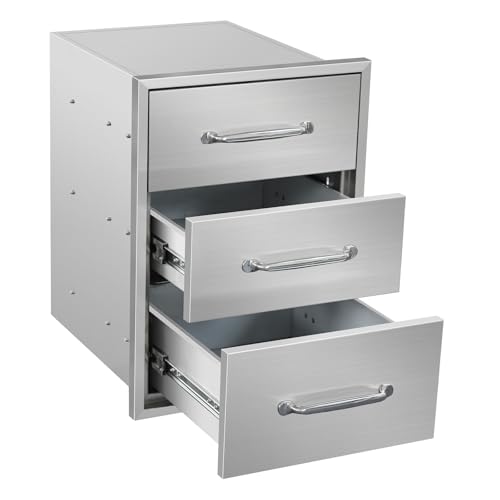 Image of Outdoor Kitchen Drawers 15.7 inch W x 21.6 inch H x 17.7 inch D Stainless Steel Drawer BBQ Triple Drawers with Chrome Handle for Outdoor Kitchen Island, Patio Grill Station
