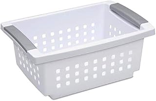 Sterilite 16608008 Small Stacking Basket with Titanium Accents, White