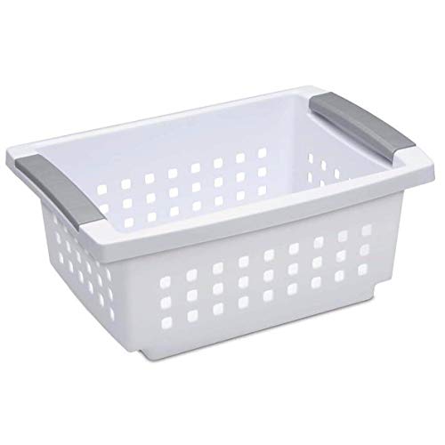 Sterilite 16608008 Small Stacking Basket with Titanium Accents, White