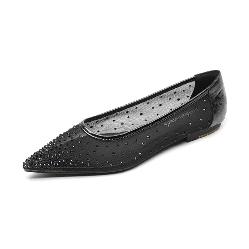 Women's Mesh Rhinestone Flat Ballet Loafers Sexy Pointed Toe Soft Bottom Non-Slip Breathable Slip-On Flats for Party, Evening Party, Date