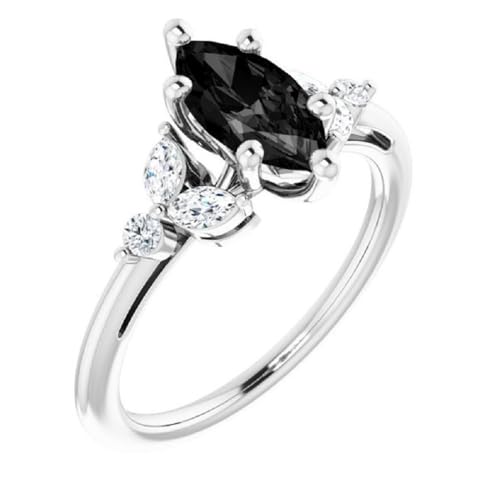 2 CT Marquise Cut Black Onyx Engagement Rings for Women, Trillium Marquise Solitaire Onyx Promise Ring For Her, Black VVS1 Wedding Ring, 925 Silver & 10k 14k 18k Gold Best Rings For Gift2