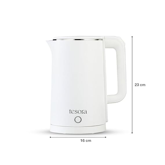 Image of Premium Electric Kettle | Auto Power Cut | Boil-Dry Protection | Cool Touch Double Wall | 1500 Watts |1-Year Warranty by Tesora (White)
