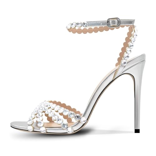 Rhinestone High Heels Stiletos Heels for Women Strappy Buckle Heels Round Toe Sexy Dressy Pumps Sandals2