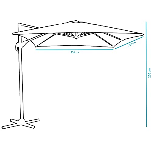 ACAZA Kantelbare Zweefparasol 250x250 cm, Vierkant Zeil, Sterke Zweef Parasol, Licht Grijs - Afbeelding 8