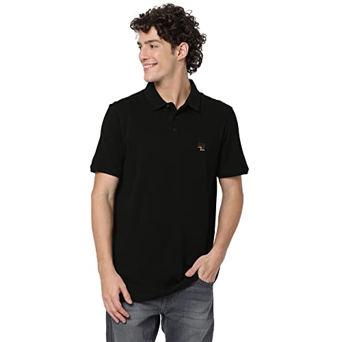 Image of Spykar Men's Slim Fit Polo Neck Half Sleeve Solid Casual T-Shirt