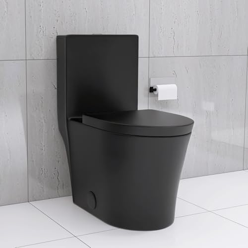 Inodoro alargado de una pieza negro mate con descarga dual ahorro de agua 1.1/1.6 GPF miniatura 4