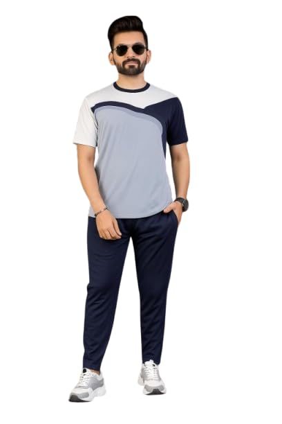 Cotton Blend Cord-Set for Men, Regular Fit Half Sleeves T-Shirt and Lower Set | Night Suit, Summer Track Suit for Boys | Ideal for Casual Outings, Workout, Gym, Sports (Blue, XXL)-picture-36