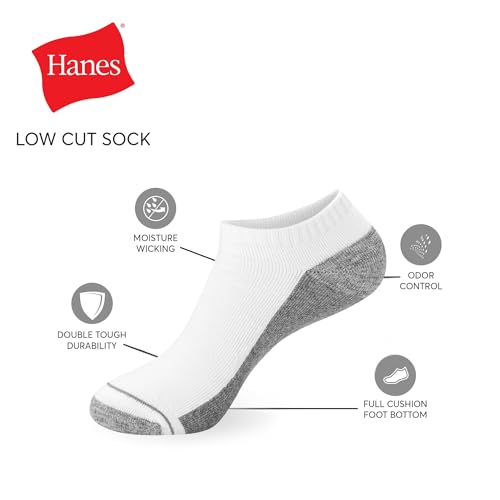 Image of Hanes Men's Max Cushion Low Cut Socks, 6, 8, and 12 Pair Pack, White and Black