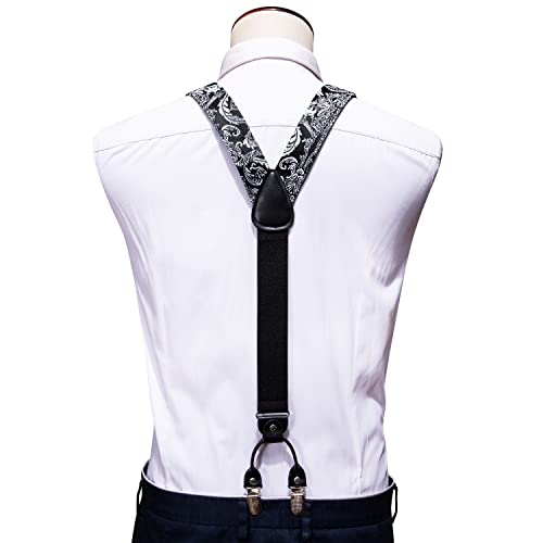 Image of YOHOWA Men Suspenders 6 Clips Strength Adjustable Y Braces Pre-Tied Bow Tie Set Formal Wedding Party