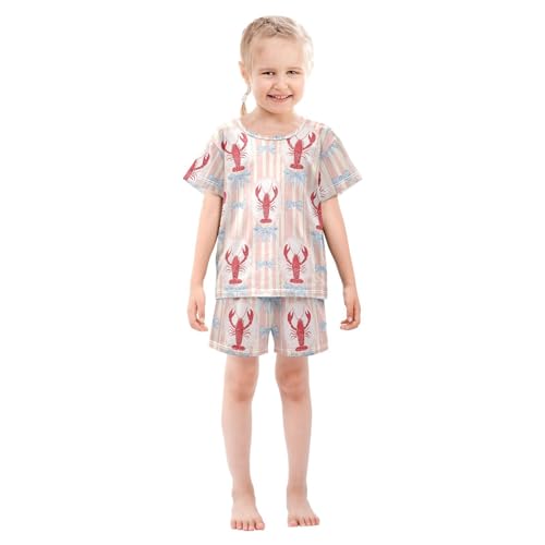 Blue Bow Lobster Pajama Set, Short Sleeve Cotton Sleepwear Nightwear3