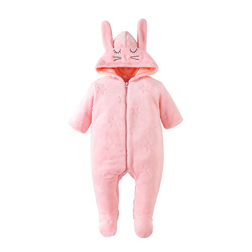 LOFELMELT Baby Fleece Jumpsuit Hooded Footie Snowsuit Newborn Rabbit Onesie