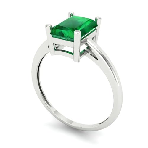 2 ctw Emerald Cut Solid Gold Engagement Ring for Women - 14K White Gold - Simulated Emerald Wedding Promise Ring for Her2