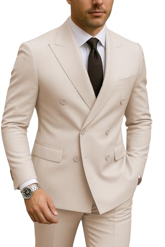 Men's Suits Formal Slim Fit 2 Piece Double Breasted Peak Lapel Business Blazer Pants Wedding4