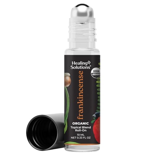 Healing Solutions - Organic Frankincense Essential Oil Roller, USDA Certified, Roll On Perfume for Aromatherapy, Diffuser, Body Oil, Skin Care