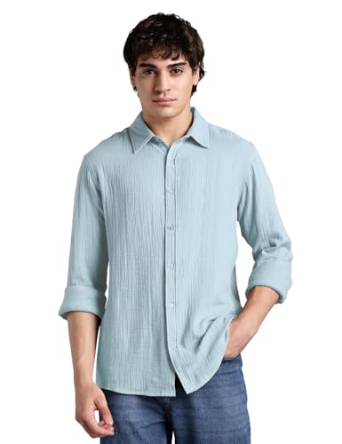 Image of FYLTR Men's 100% Cotton Solid Color Textured Shirt - Full Sleeves | Casual Shirts for Men | Comfortable & Soft | Stylish Shirt