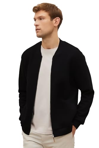 Image of LEOTUDE Men's Standard Length Casual Jacket For Classic Loopknit Bomber Jacket With Zipper Closure And Side Pockets (Color Black)