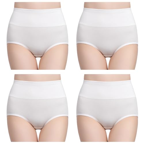 wirarpa Unterhosen Damen Baumwolle Frauen Unterwäsche Hohe Taille Slips Hoher Taillenslip 4er Pack Weiß Größe 4XL(60/62) 2