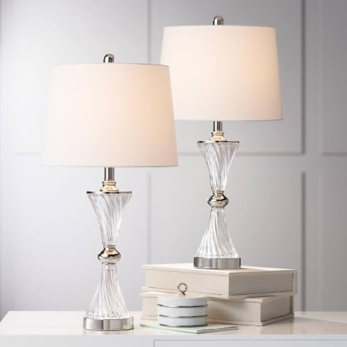 Lucas - Juego de 2 lámparas de mesa modernas con puerto de carga USB cromado y pantalla de cristal para sala de estar, dormitorio familiar, mesita de noche - Regency Hill