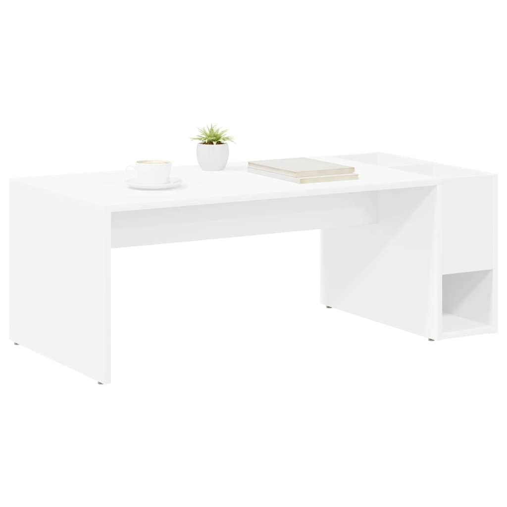 Mesa de centro blanca de madera 101,5 x 50 x 37 cm, rectangular, diseño moderno, mucho espacio de almacenamiento, resistente y duradera, para salón, dormitorio, oficina