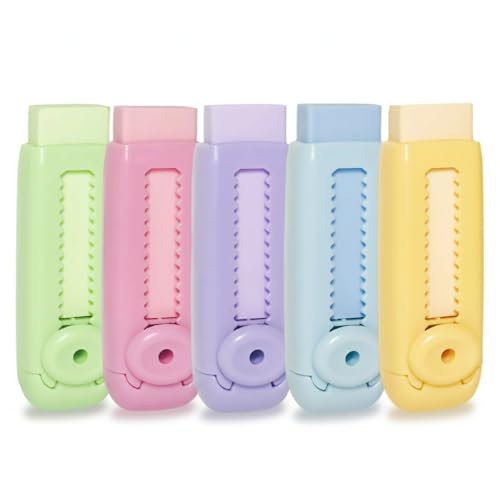 Joylio Retractable Erasers Set of 5 Pack Pastel Colours Clean & Precise Erasing for School Office Art & Home. Portable & Durable Erasers for Kids & Adults