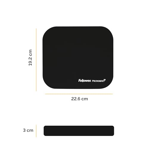 Fellowes Mouse Mat with Non-Slip Rubber Base - Mouse Pad with Antibacterial Protection - Suitable for Both Optical and Laser Mice - 199 x 232 x 2mm - Black
