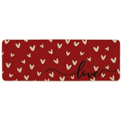 Artoid Mode Red Love Valentine's Doormat, Anniversary Wedding Home Decor Low-Profile Rug Switch Mat for Indoor Outdoor 17x47 Inch