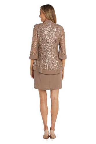 Image of R&M Richards Women's 2-Piece Knee Length Banded Hi-Lo Sequined Jacket Dress W /Detachable Necklace