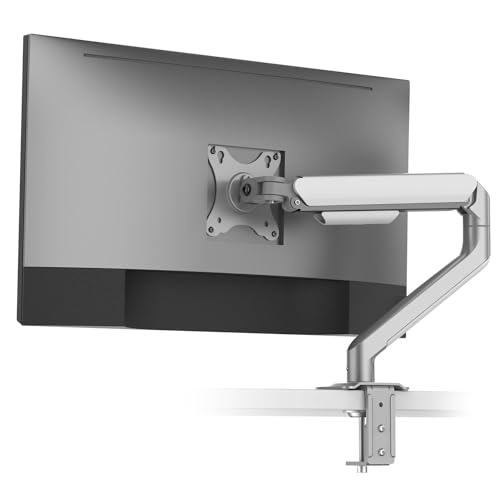 Image of Desky Spring Eco Single Monitor Arm - Gas Spring Mount for 13-32 inch Monitors, Full Motion Adjustability, Cable Management, VESA 75 /100, Heavy-Duty Aluminum - Silver