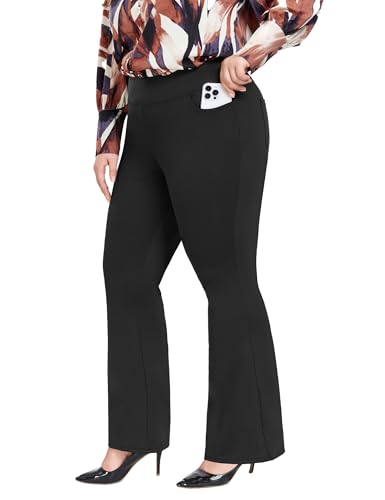 FOREYOND Womens Plus Size Yoga Pants High Waisted Stretch Casual Pants Bootcut Flared Tummy Control with Front & Back Pockets