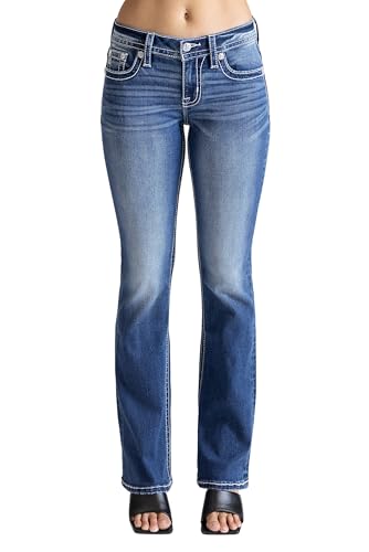 Miss Me Women's Golden V Wings Faux Flap Pockets Mid-Rise Bootcut Jeans2
