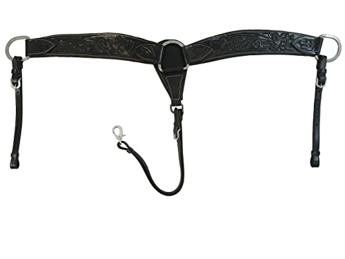 Barrel Racing Breast Collar Western BREASTCOLLAR Floral Tooled Black Leather