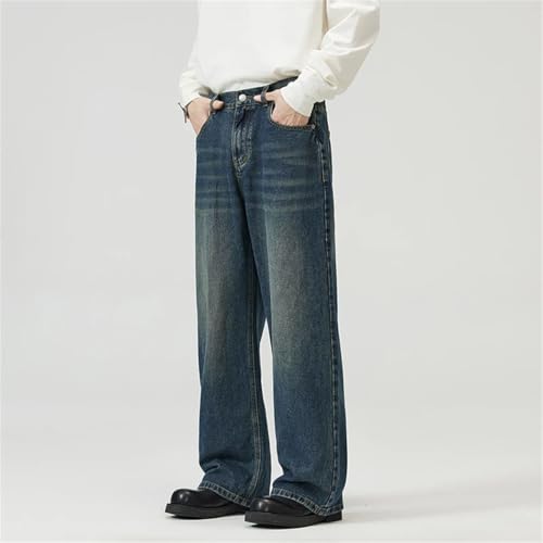 Men’s Spring/Summer Jeans, Half Elastic Waist, Retro Fashion American Style, Loose Straight Wide-Leg Pants4