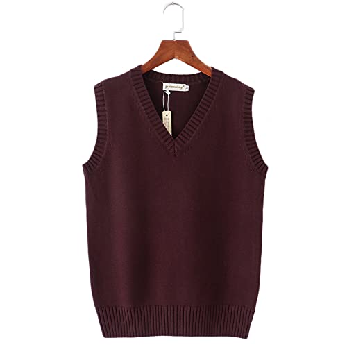 Image of Men Women Knitted Cotton V-Neck Vest JK Uniform Pullover Sleeveless Sweater School Cardigan