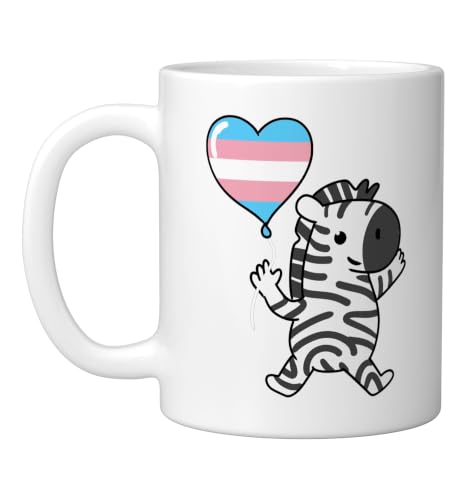 Zebra Heart Balloon Trans Pride Ceramic Mug, White