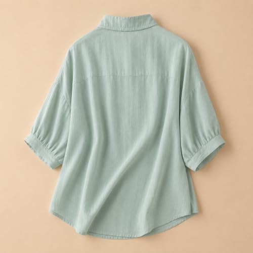 Image of Gufrina Women Designer Botanical Embroidered Korean Style Shirt | Button Down Relaxed Fit | High Low Hem Three Quarter Sleeve | Casual Smart Top-Shirt