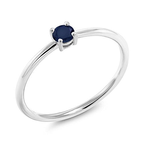 Gem Stone King 10K White Gold Blue Sapphire Solitaire Engagement Ring For Women (0.22 Cttw, Round 3.5MM, Gemstone September Birthstone, Available in Size 5,6,7,8,9)